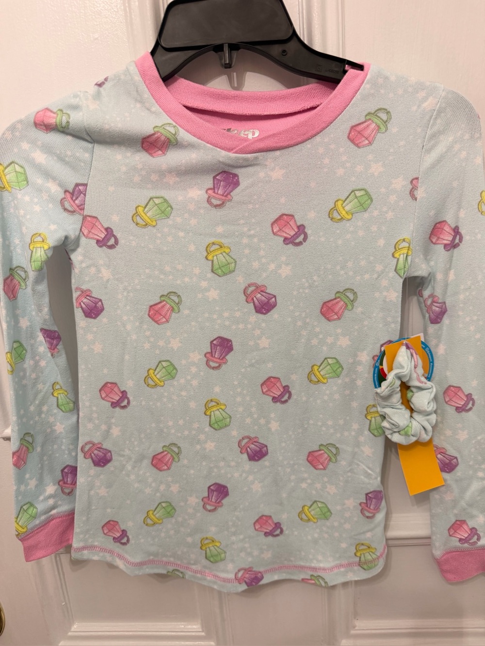 Kids Long Sleeve Pajama Top with Pink Trim - Pastel ring pop Print